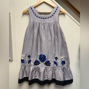 Anthropologie Floreat Gray Salton Sea Shift Blue Embroidered Dress Size 2